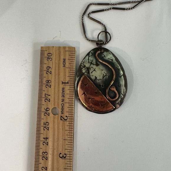 Vintage Shulamit Mixed‎ Metal Necklace Sterling and Copper Statement Pendant